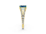 Yellow gold Emerald Cut Cut Split Shank Pave Diamond Engagement Ring with Four-Prong Setting_2