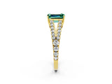 Yellow gold Emerald Cut Cut Split Shank Pave Diamond Engagement Ring with Four-Prong Setting_2