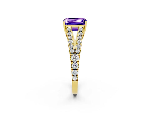 Yellow gold Emerald Cut Cut Split Shank Pave Diamond Engagement Ring with Four-Prong Setting_2