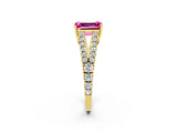 Yellow gold Emerald Cut Cut Split Shank Pave Diamond Engagement Ring with Four-Prong Setting_2