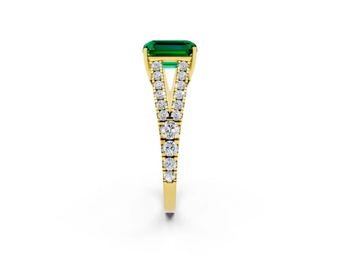 Yellow gold Emerald Cut Cut Split Shank Pave Diamond Engagement Ring with Four-Prong Setting_2