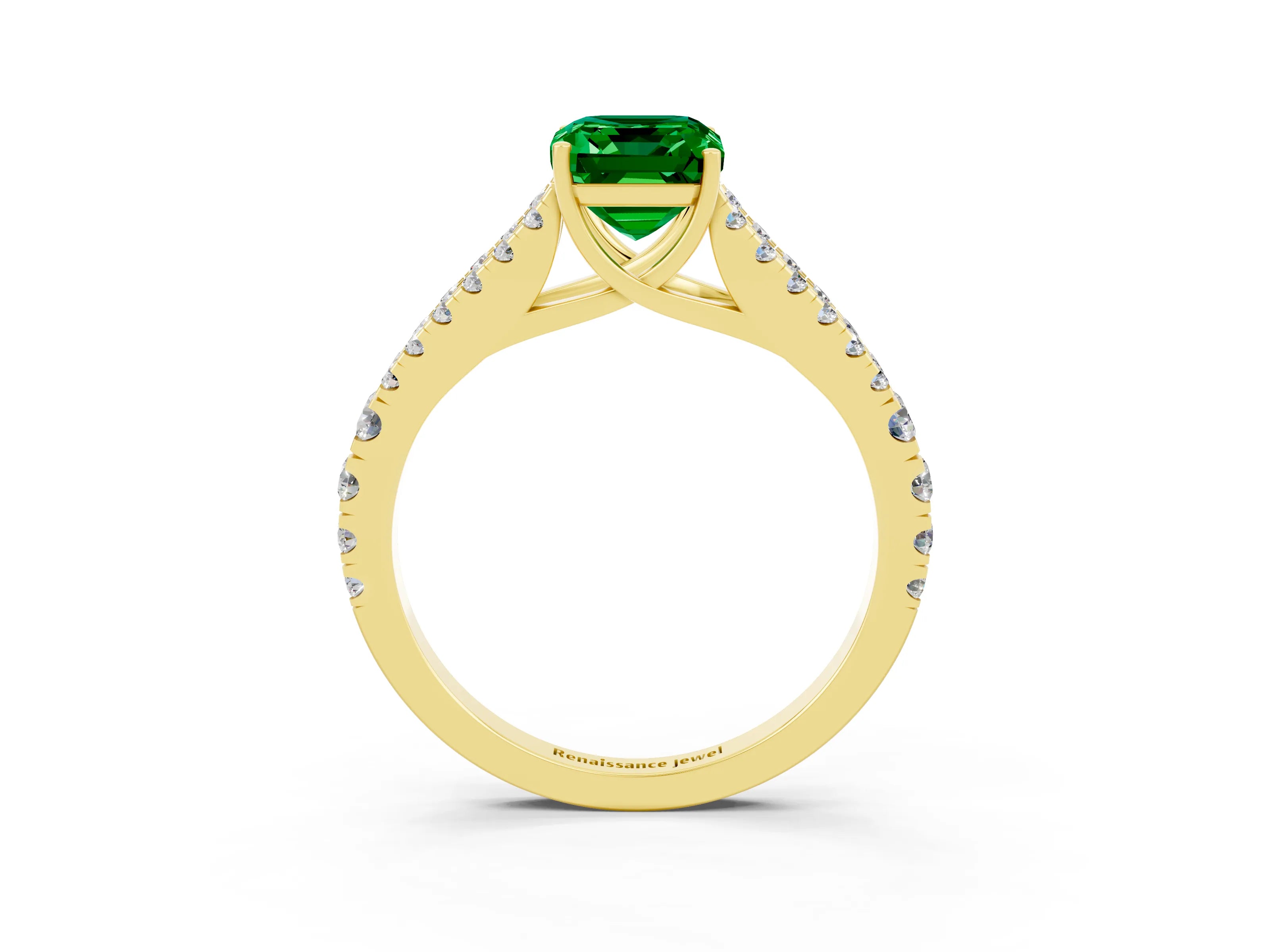 Yellow gold Emerald Cut Cut Split Shank Pave Diamond Engagement Ring with Four-Prong Setting_3