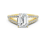 Yellow gold Emerald Cut Cut Split Shank Pave Diamond Engagement Ring with Four-Prong Setting