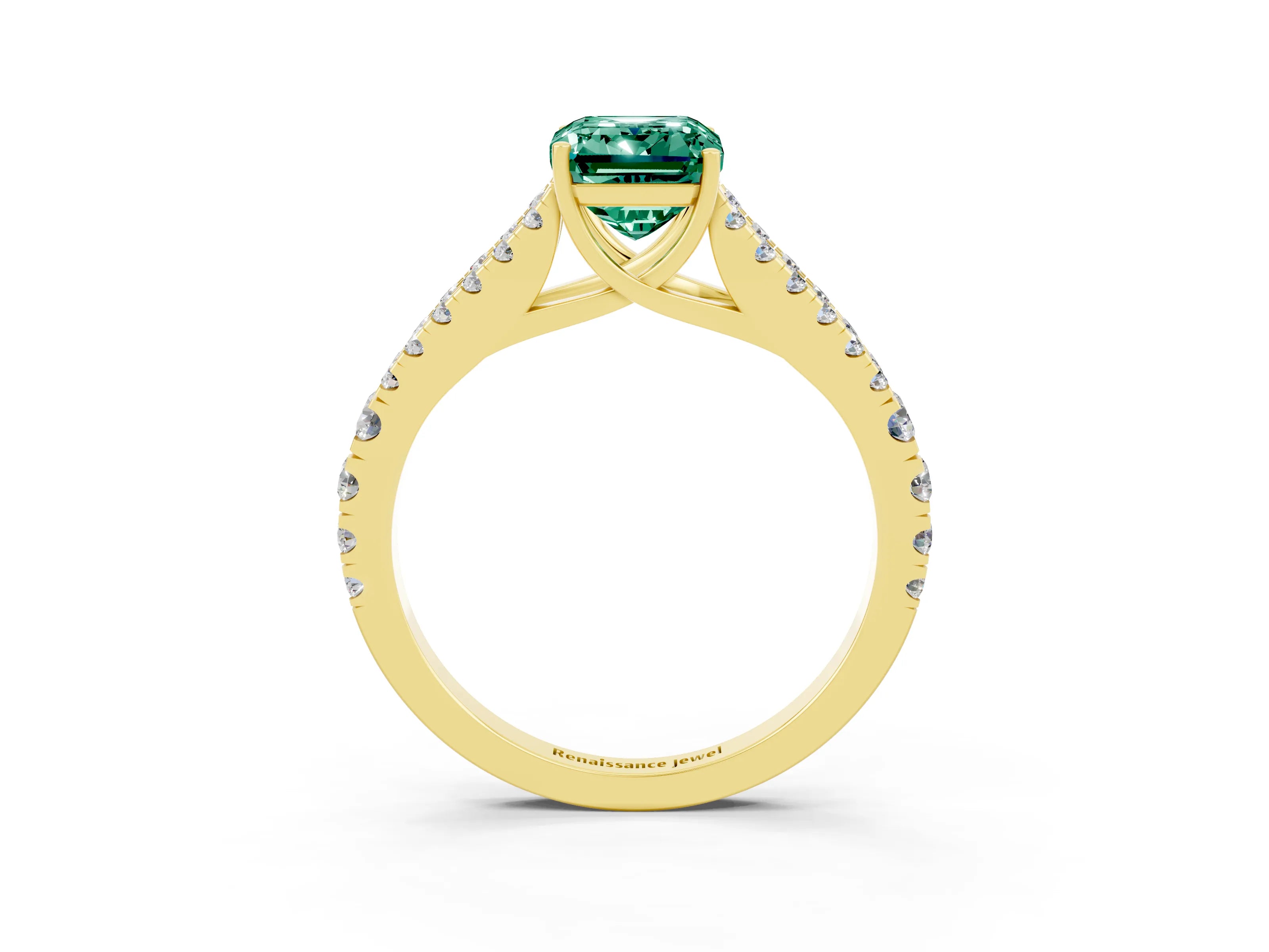 Yellow gold Emerald Cut Cut Split Shank Pave Diamond Engagement Ring with Four-Prong Setting_3