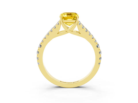 Yellow gold Emerald Cut Cut Split Shank Pave Diamond Engagement Ring with Four-Prong Setting_3