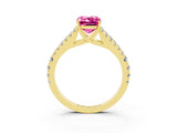 Yellow gold Emerald Cut Cut Split Shank Pave Diamond Engagement Ring with Four-Prong Setting_3