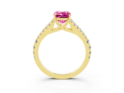 Yellow gold Emerald Cut Cut Split Shank Pave Diamond Engagement Ring with Four-Prong Setting_3