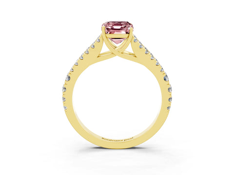 Yellow gold Emerald Cut Cut Split Shank Pave Diamond Engagement Ring with Four-Prong Setting_3