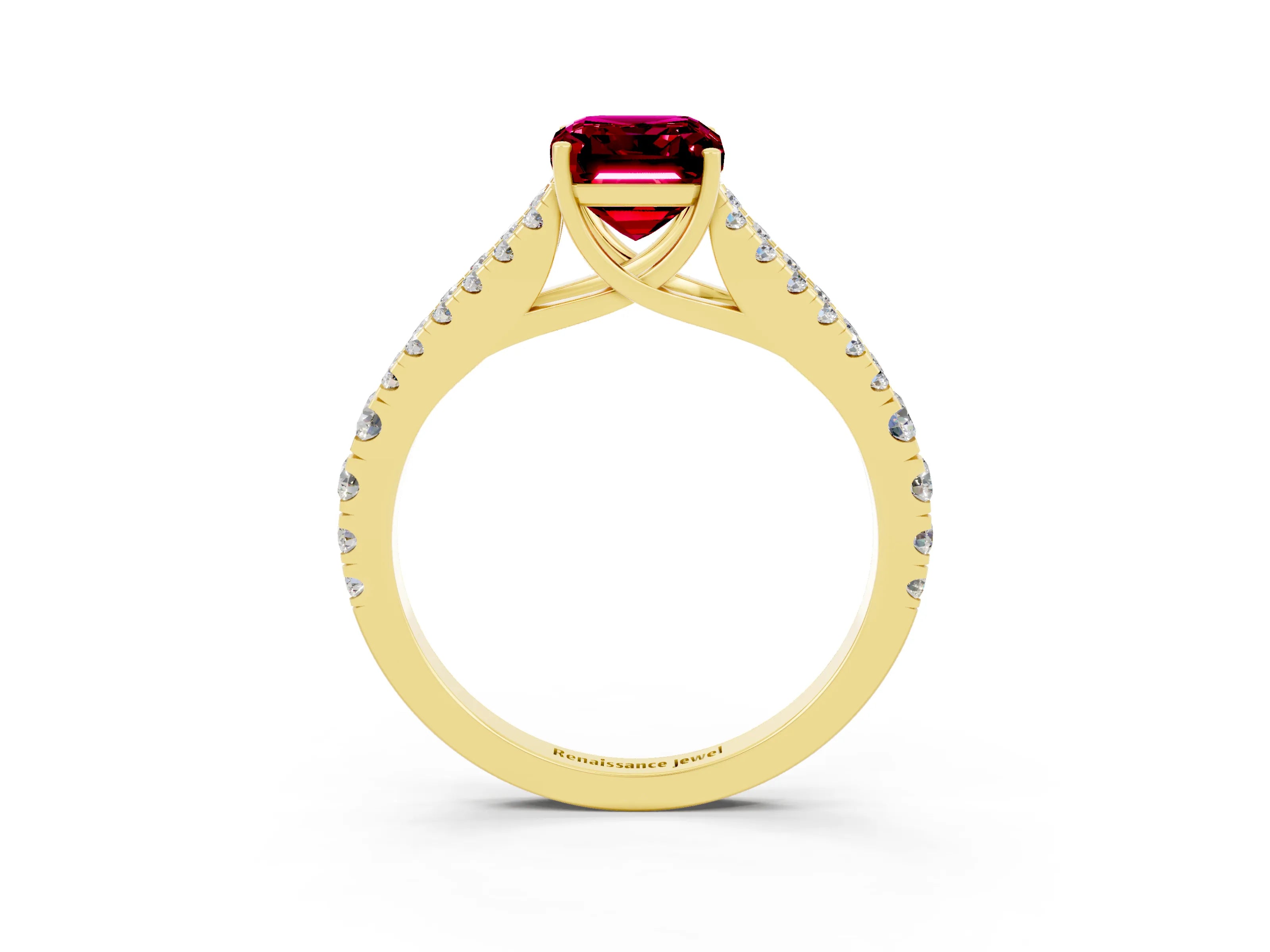 Yellow gold Emerald Cut Cut Split Shank Pave Diamond Engagement Ring with Four-Prong Setting_3
