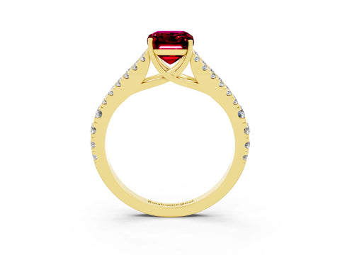 Yellow gold Emerald Cut Cut Split Shank Pave Diamond Engagement Ring with Four-Prong Setting_3