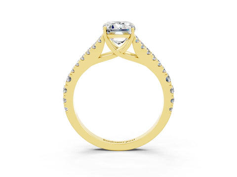 Yellow gold Emerald Cut Cut Split Shank Pave Diamond Engagement Ring with Four-Prong Setting_3