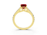 Yellow gold Emerald Cut Cut Split Shank Pave Diamond Engagement Ring with Four-Prong Setting_3