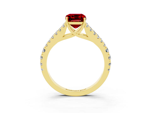 Yellow gold Emerald Cut Cut Split Shank Pave Diamond Engagement Ring with Four-Prong Setting_3