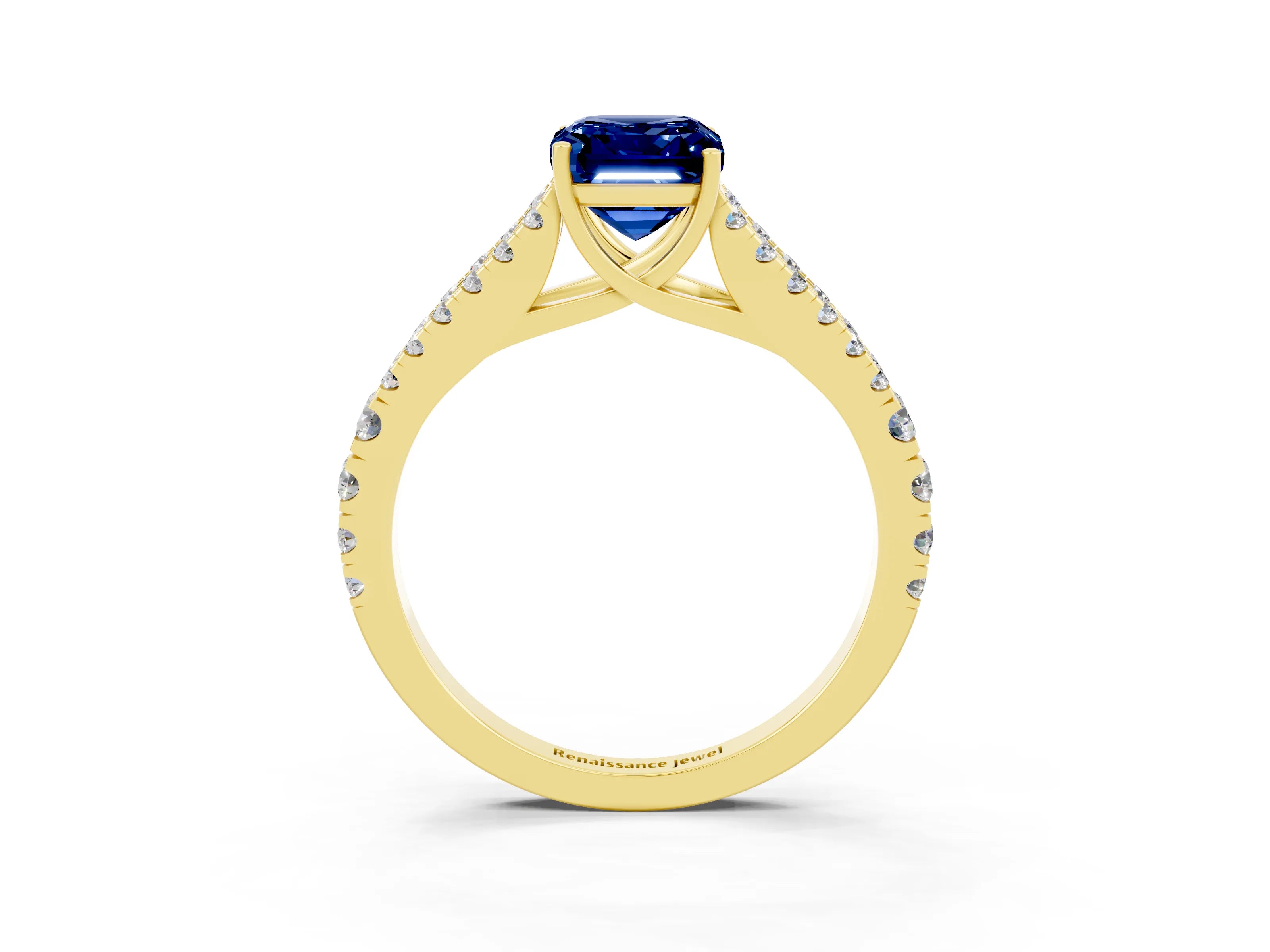 Yellow gold Emerald Cut Cut Split Shank Pave Diamond Engagement Ring with Four-Prong Setting_3