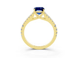 Yellow gold Emerald Cut Cut Split Shank Pave Diamond Engagement Ring with Four-Prong Setting_3