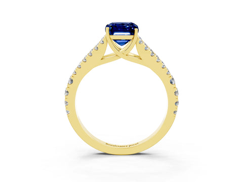 Yellow gold Emerald Cut Cut Split Shank Pave Diamond Engagement Ring with Four-Prong Setting_3