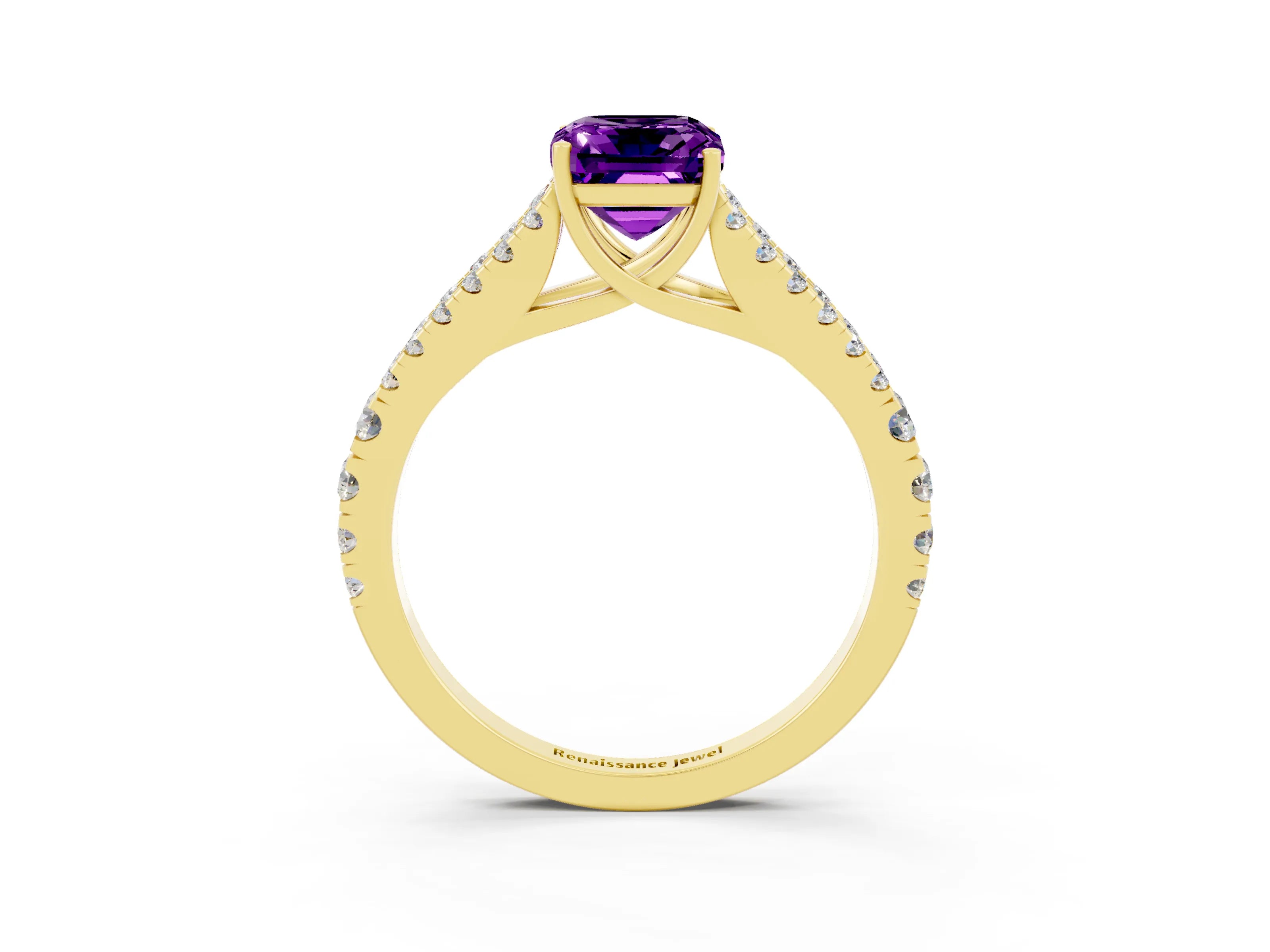 Yellow gold Emerald Cut Cut Split Shank Pave Diamond Engagement Ring with Four-Prong Setting_3