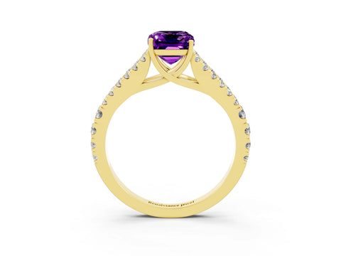 Yellow gold Emerald Cut Cut Split Shank Pave Diamond Engagement Ring with Four-Prong Setting_3