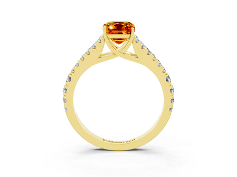 Yellow gold Emerald Cut Cut Split Shank Pave Diamond Engagement Ring with Four-Prong Setting_3