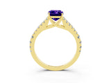 Yellow gold Emerald Cut Cut Split Shank Pave Diamond Engagement Ring with Four-Prong Setting_3