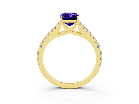Yellow gold Emerald Cut Cut Split Shank Pave Diamond Engagement Ring with Four-Prong Setting_3