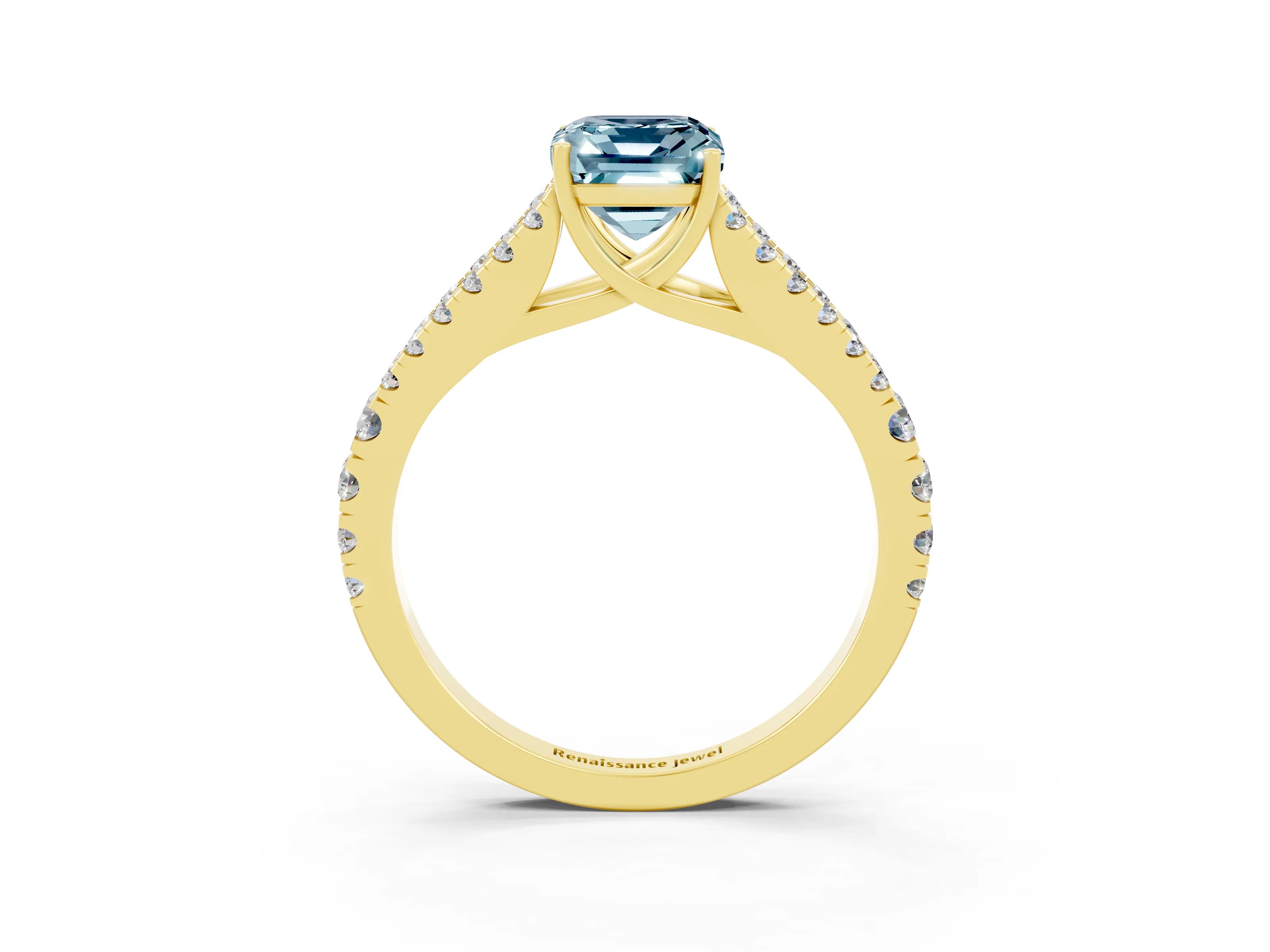 Yellow gold Emerald Cut Cut Split Shank Pave Diamond Engagement Ring with Four-Prong Setting_3