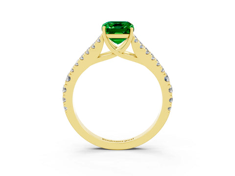 Yellow gold Emerald Cut Cut Split Shank Pave Diamond Engagement Ring with Four-Prong Setting_3