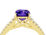 Yellow gold Emerald Cut Cut Split Shank Pave Diamond Engagement Ring with Four-Prong Setting_4