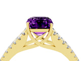 Yellow gold Emerald Cut Cut Split Shank Pave Diamond Engagement Ring with Four-Prong Setting_4