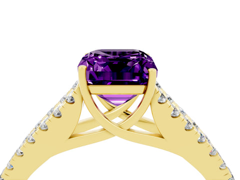 Yellow gold Emerald Cut Cut Split Shank Pave Diamond Engagement Ring with Four-Prong Setting_4