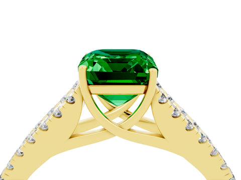 Yellow gold Emerald Cut Cut Split Shank Pave Diamond Engagement Ring with Four-Prong Setting_4