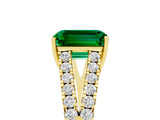 Yellow gold Emerald Cut Cut Split Shank Pave Diamond Engagement Ring with Four-Prong Setting_5