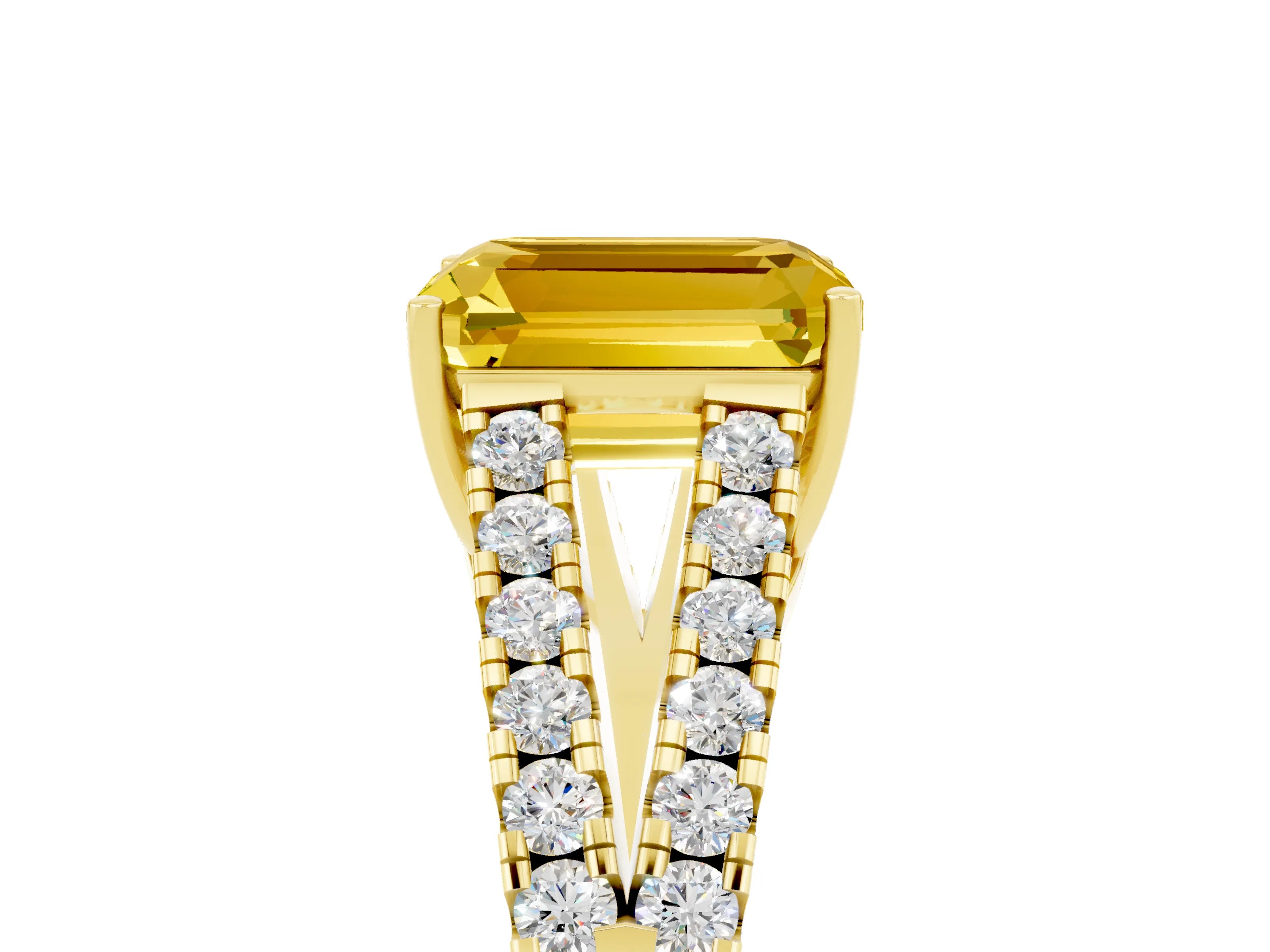 Yellow gold Emerald Cut Cut Split Shank Pave Diamond Engagement Ring with Four-Prong Setting_5