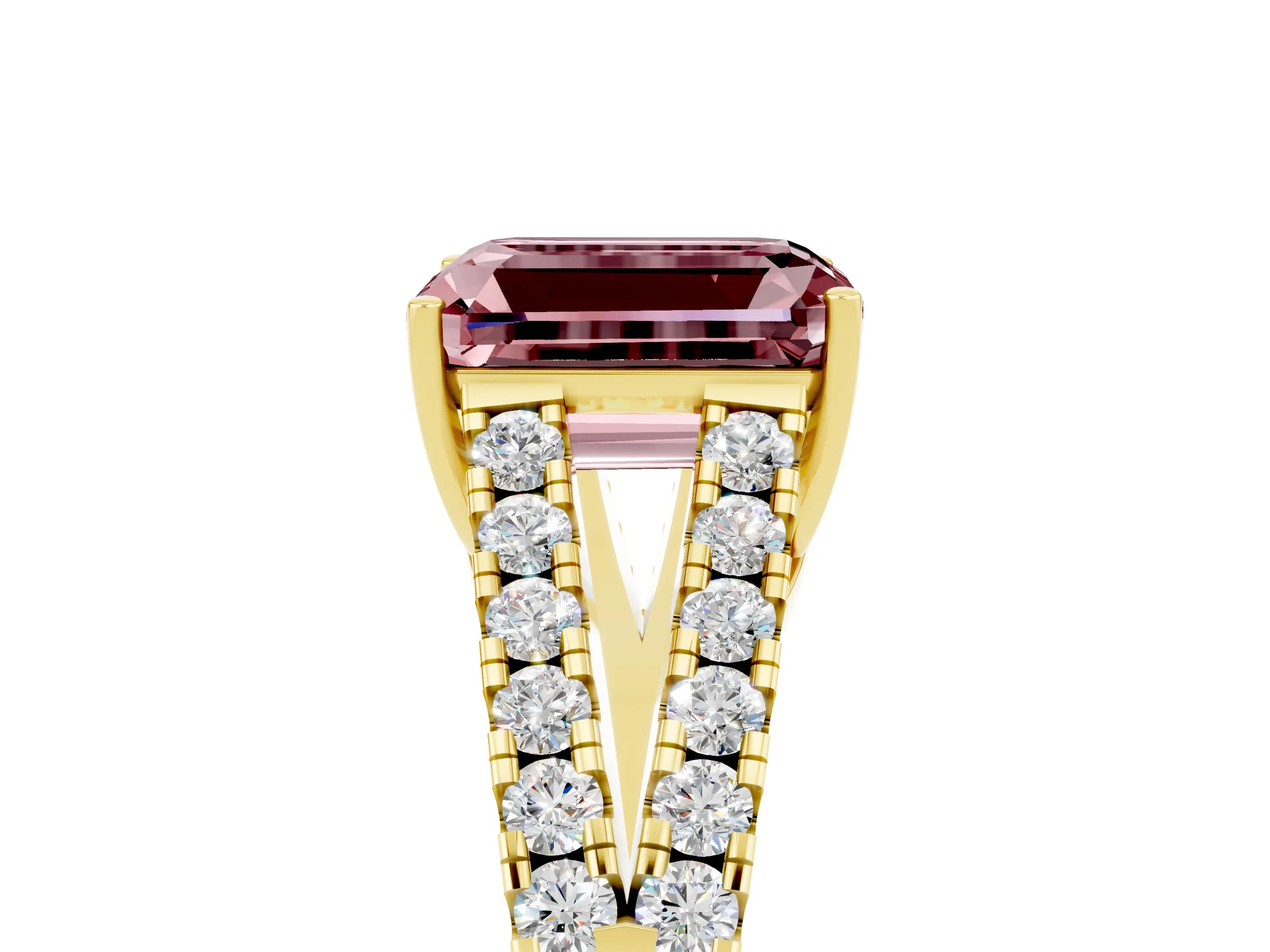 Yellow gold Emerald Cut Cut Split Shank Pave Diamond Engagement Ring with Four-Prong Setting_5
