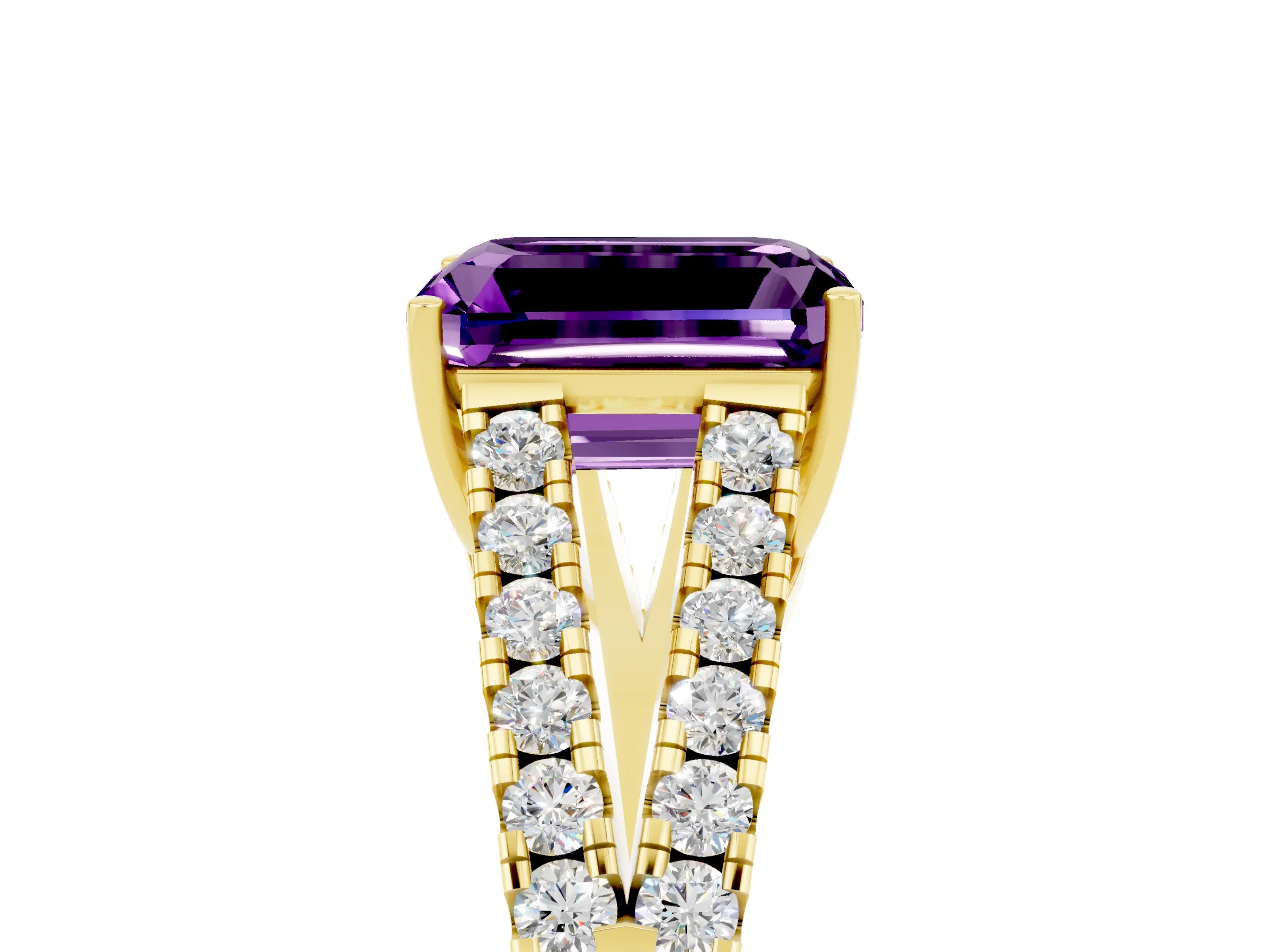 Yellow gold Emerald Cut Cut Split Shank Pave Diamond Engagement Ring with Four-Prong Setting_5