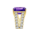 Yellow gold Emerald Cut Cut Split Shank Pave Diamond Engagement Ring with Four-Prong Setting_5