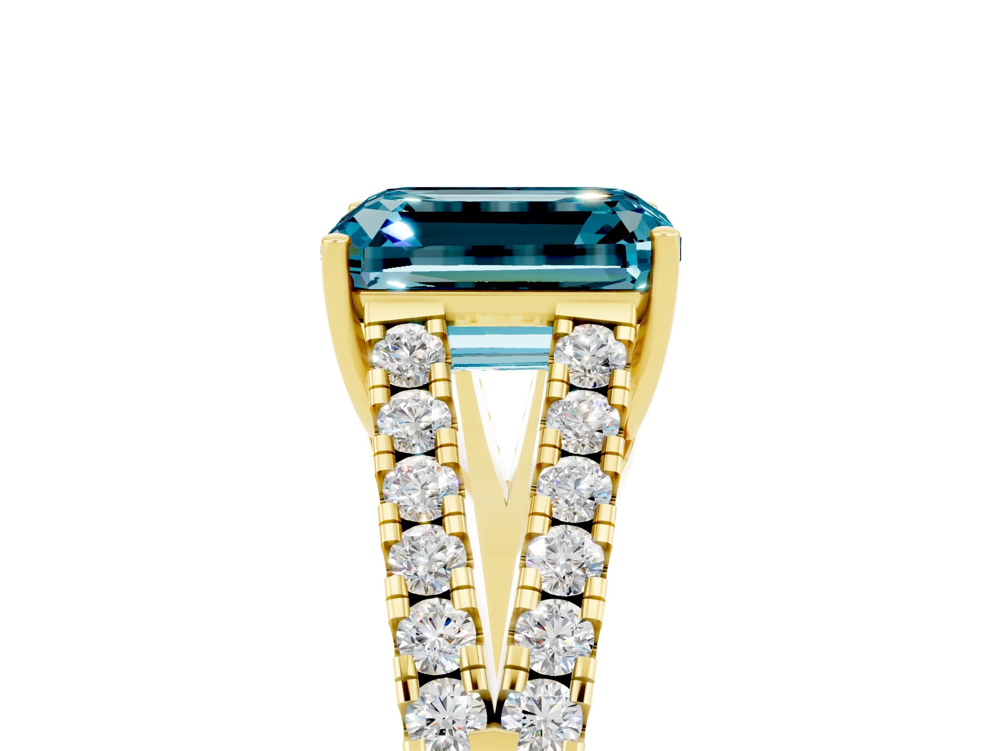 Yellow gold Emerald Cut Cut Split Shank Pave Diamond Engagement Ring with Four-Prong Setting_5