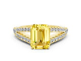 Yellow gold Emerald Cut Cut Split Shank Pave Diamond Engagement Ring with Four-Prong Setting