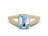 Yellow gold Emerald Cut Cut Split Shank Pave Diamond Engagement Ring with Four-Prong Setting
