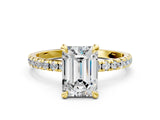 Yellow gold Emerald Cut Diamond Brilliant Solitaire Ring with Pavé Band and Four-Prong Setting_27