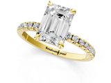 Yellow gold Emerald Cut Diamond Brilliant Solitaire Ring with Pavé Band and Four-Prong Setting_28