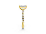Yellow gold Emerald Cut Diamond Brilliant Solitaire Ring with Pavé Band and Four-Prong Setting_29