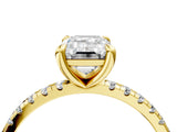 Yellow gold Emerald Cut Diamond Brilliant Solitaire Ring with Pavé Band and Four-Prong Setting_31