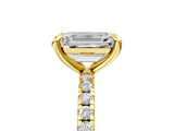 Yellow gold Emerald Cut Diamond Brilliant Solitaire Ring with Pavé Band and Four-Prong Setting_32
