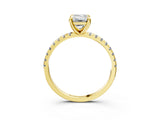 Yellow gold Emerald Cut Diamond Brilliant Solitaire Ring with Pavé Band and Four-Prong Setting_461