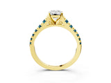 Yellow gold Emerald Cut Diamond Cathedral Solitaire Ring with Round with Blue Topaz side stone Pavé Band_3