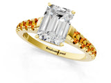 Yellow gold Emerald Cut Diamond Cathedral Solitaire Ring with Round with Citrine side stone Pavé Band_25