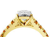 Yellow gold Emerald Cut Diamond Cathedral Solitaire Ring with Round with Citrine side stone Pavé Band_28