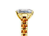 Yellow gold Emerald Cut Diamond Cathedral Solitaire Ring with Round with Citrine side stone Pavé Band_29