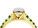 Yellow gold Emerald Cut Diamond Cathedral Solitaire Ring with Round with Emerald side stone Pavé Band_4